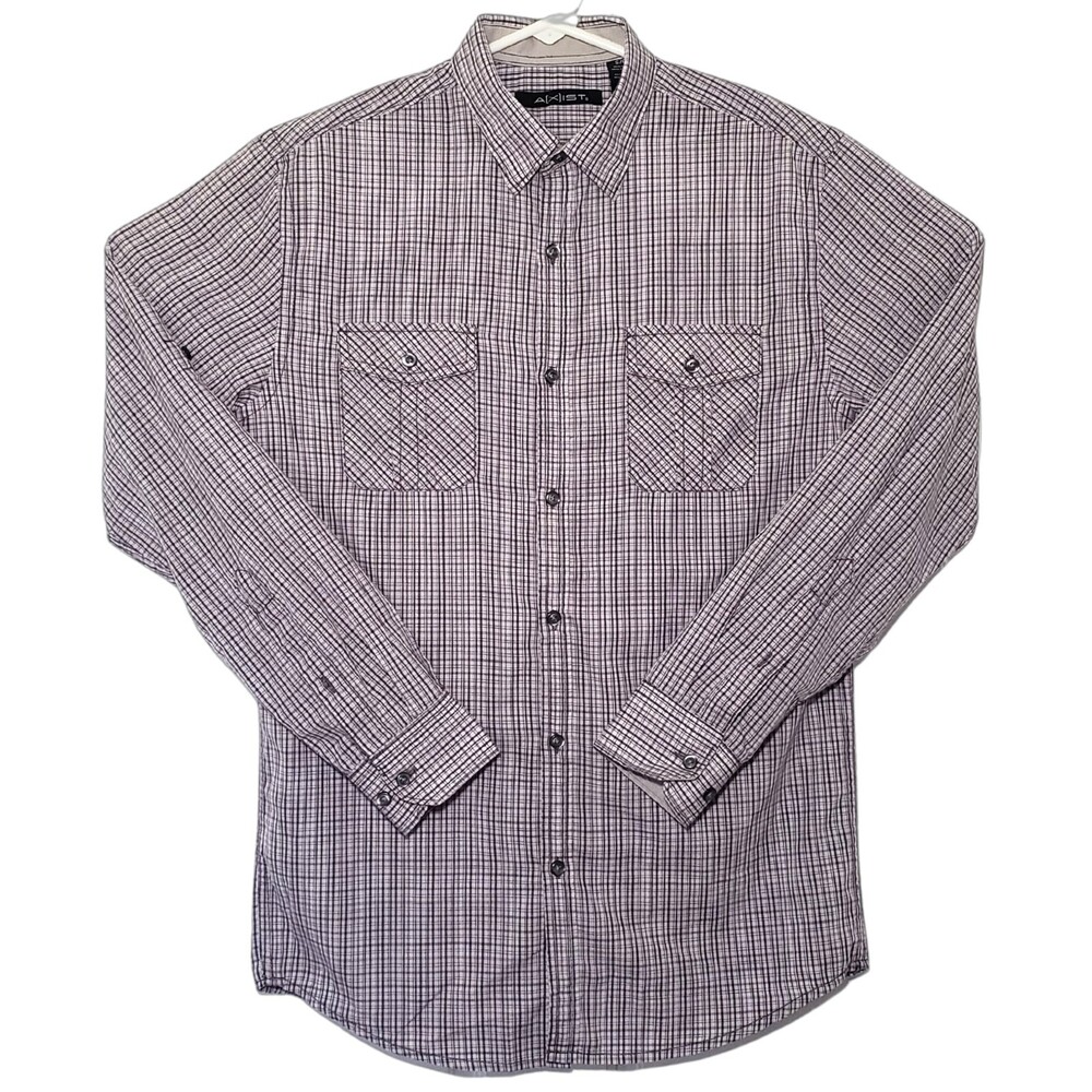 Axist Button Up Casual Shirt Mens Small Grey Mini Check A(x)ist New Without Tags